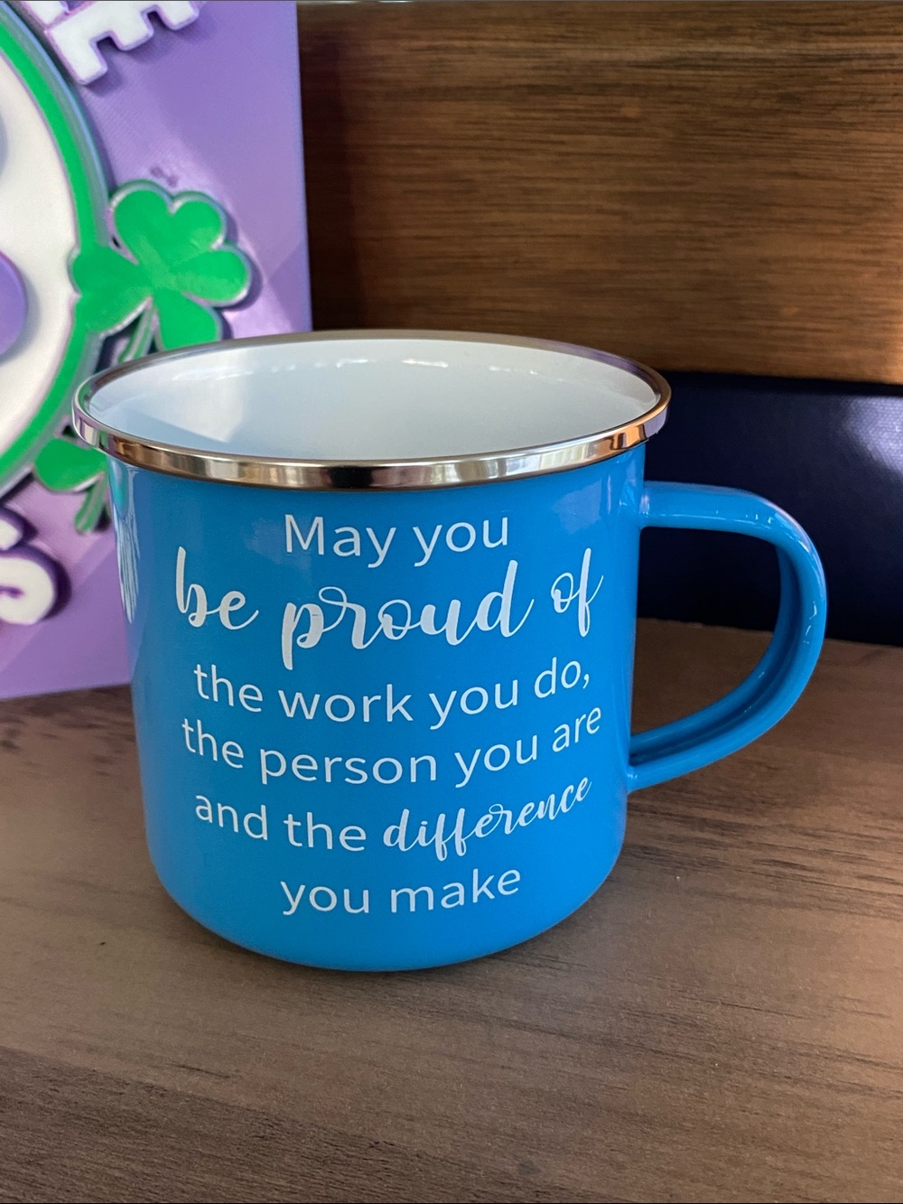 Blue Inspirational Enamel Camp-Style Mug